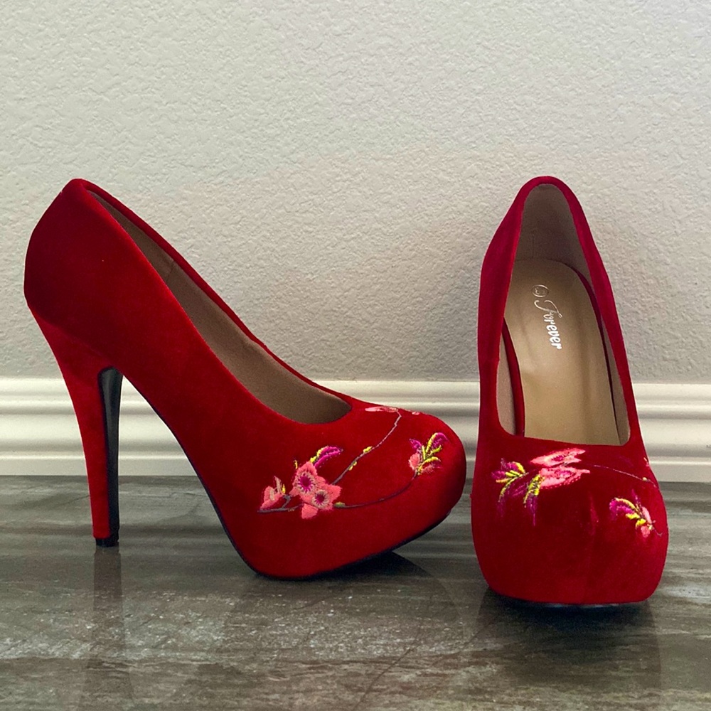 Forever Red Velour Heels